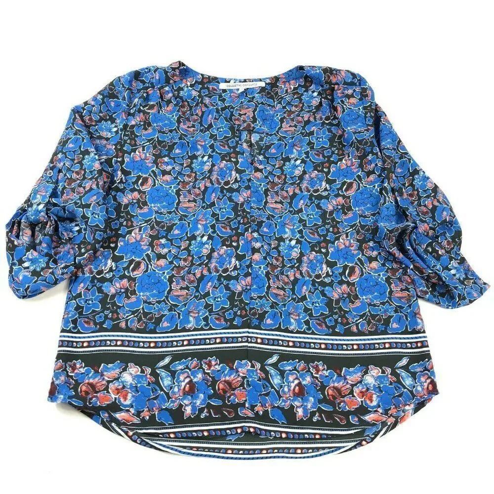Collective Concepts Floral Blouse 3/4 Sleeve Shirt V-Neck Top Womens S Small